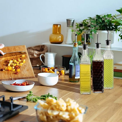 MDLUU Oil and Vinegar Dispenser Set, 17oz Clear Glass Olive Oil Bottles
