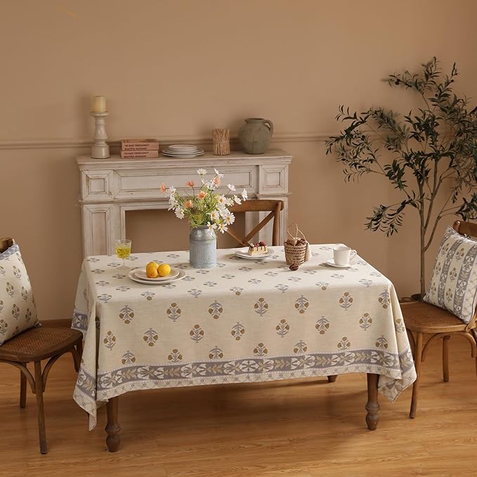 patdrea Designer Beige Tablecloth for Rectangle Table,Elegant Linen Floral Pattern French Table Cloth,Decor Cover Cloth for Kitchen Dining Christmas,Thanksgiving,Party,55"x79"-Istana a