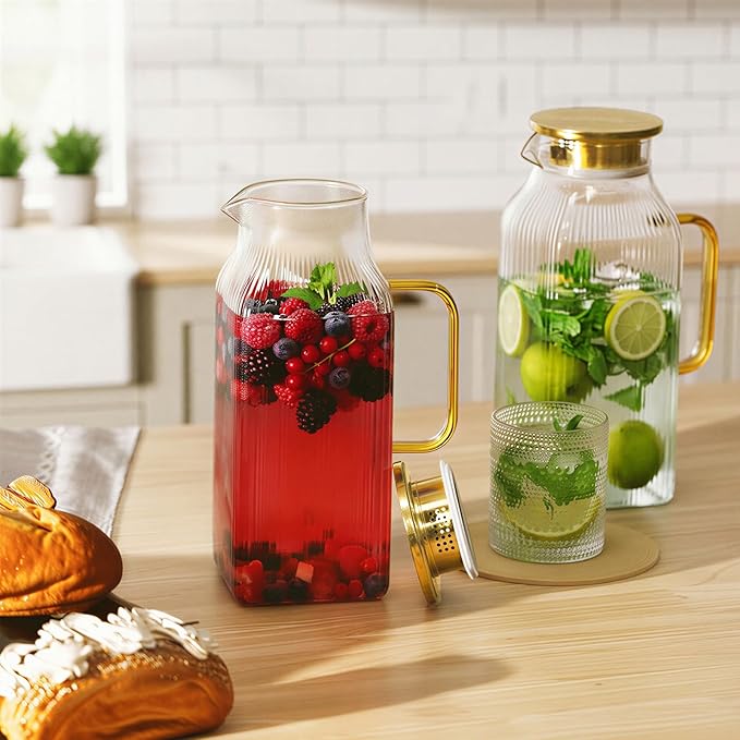 2 Pack 68oz/2 Liter Square Glass Pitcher