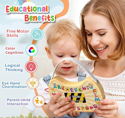 Montessori Busy Board for Baby, Busy Board for Toddlers Toys, Wooden Autism Sensory Toys with Animal Cards, Dinosaur Stickers, Toddler Educational Activity Travel Toys for Boys and Girls 1+