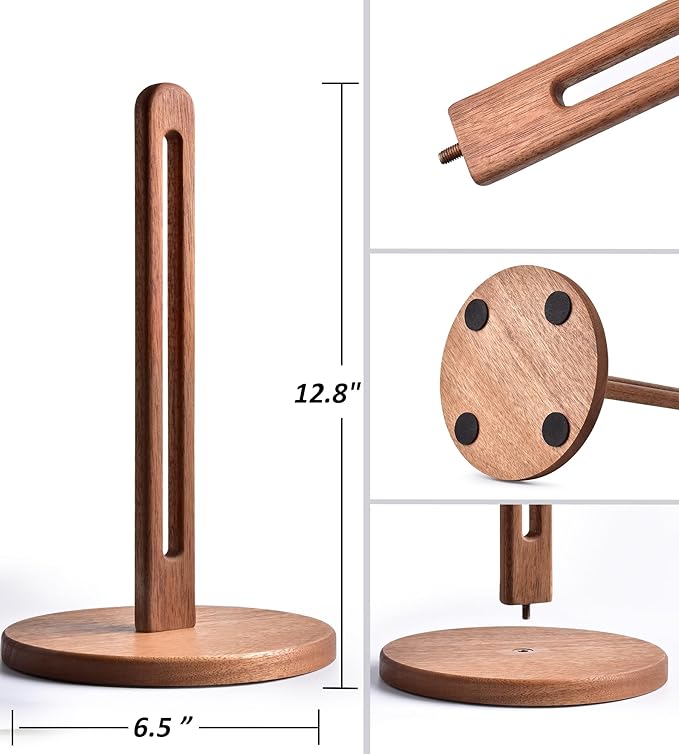 KitchLife Acacia Wooden Paper Towel Holder Countertop, 6.5" Jumbo Base