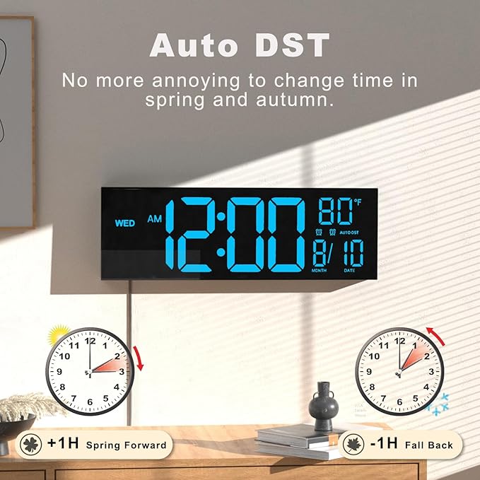 JALL 16" Large Digital Wall Mount Clock, Count Down Timer, Big LED, Temperature
