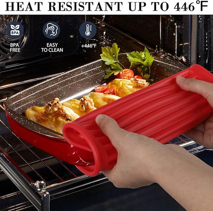 2 Pack Silicone Trivets - Heat Resistant Non-Slip Flexible Pot Holders for Hot Dishes & Pans - Red Silicone Trivet Mat Dish Drying Mat Spoon Rest, 9x12 in