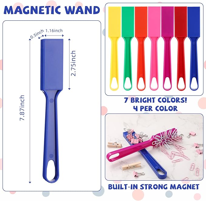 28 Pcs Magnetic Bingo Wand for Kids Educational Learning 8 Inch Rainbow Magnet Wand with Magnet Bar Magnet Sticks Science Experiment Tools for Preschool Learning Toys Classroom Bingo Games, 7 Colors