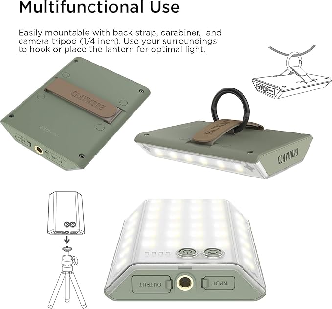 CLAYMORE 3Face Mini (Moss Green) - Lightweight and Portable LED Area Light for Outdoors, Camping, Tent, Emergency, and Industrial Use. Rechargeable Lantern with USB-C, Up to 60 Hours Battery Life.