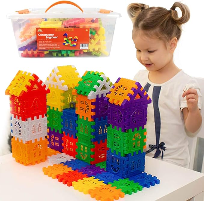 Waffle Blocks STEM Building Toys for Kids Ages 4-8, Large Kids Building Blocks with Toy Storage Container – Kindergarten Toys Preschool manipulatives Toddler Toys