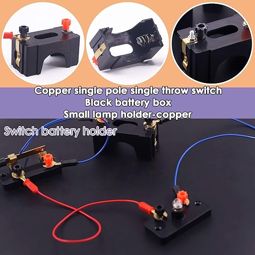 Swpeet 22Pcs Labs Physics Experiment Basic Beginner Circuit Kit, Including Interconnect Circuit Wire, D Battery Holder, Single Pole Single Throw Switch and Miniature Bulb Holder with E10 White Bulb