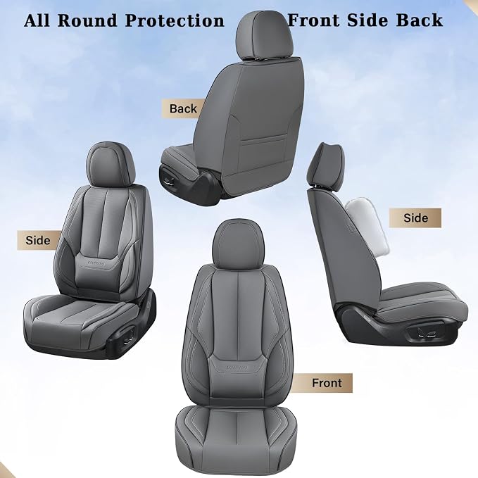 Coverado Seat Covers, Car Seat Covers Front Seats, Car Seat Cover, Car Seat Protector Waterproof, Car Seat Cushion Nappa Leather, Gray Seat Covers Carseat Cover Universal Fit for Most Cars