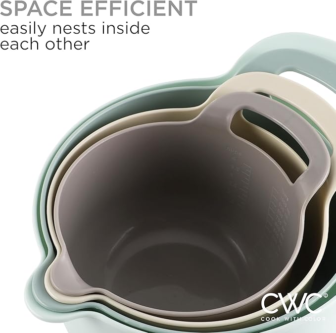 COOK WITH COLOR Nesting Plastic Mixing Bowl Set with Pour Spouts and Handles