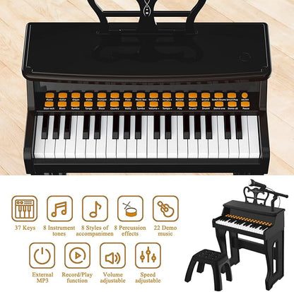 Dollox Keyboard Piano for Kids, Toddler Piano Toys 37 Keys Kid Musical Instruments Electric Keyboard Baby Pianos for Beginners Mini Music Toy with Stool, Birthday Gift for Age 3 4 5 6 Years Old
