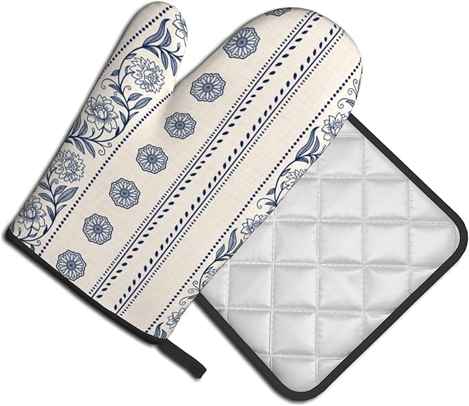 Boho Oven Mitts Set – Vintage Floral Pot Holders Kitchen Gloves