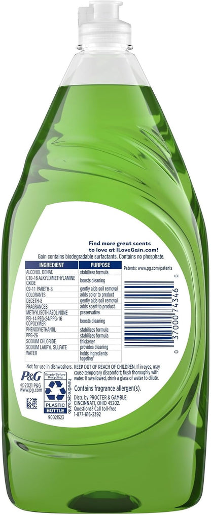 Gain Ultra Degreaser Dish Soap, Original Scent, 38 Fl Oz bundled with Heacy Duty Scotch Brite Sponge