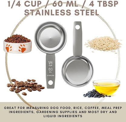 1/4 Cup Stainless Steel Measuring Cup | Sturdy Metal 60 ml | 60 cc | 2 oz |