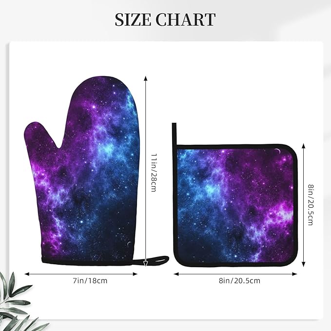 Cool Blue Purple Galaxy Oven Mitts and Pot Holders Sets of 4, Heat Resistant