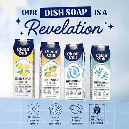 Cleancult Dish Soap Liquid Refills - Plant Based Cleaning Power - Cuts Grease & Grime - Free of Harsh Chemicals - Uses 90% Less Plastic - Fresh Basil - 32 oz/3 Pack