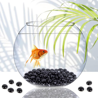 FUTUREPLUSX 1LB Black Flat Glass Marbles, Glass Pebbles Vase Filler, Dark Beads Fishbowl Decorative Gem for Table Scatter Home Decor
