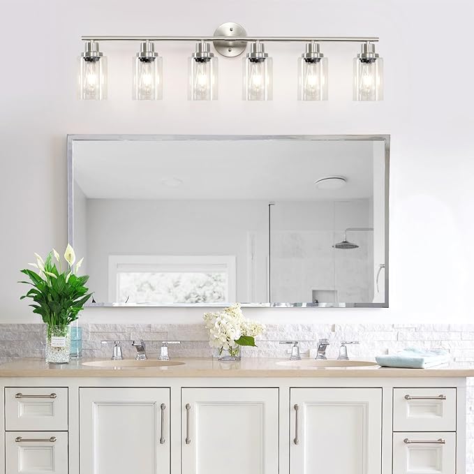 Guliaofo 6-Light Nickel Bathroom Vanity Lights, E26 Modern Bathroom Light