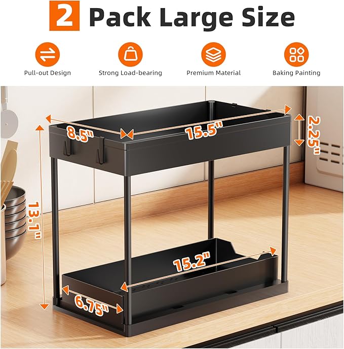 Simple Trending Under Sink Organizer 2 Pack, Sink Pull-Out Sliding Storage