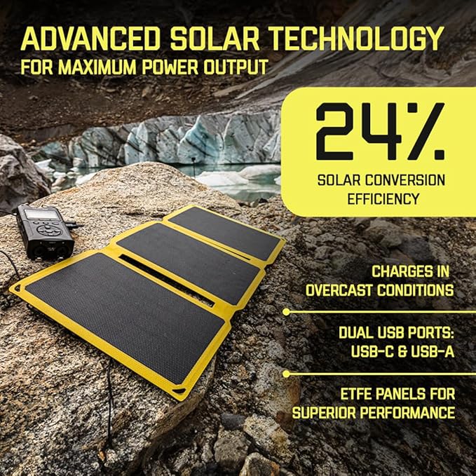 SunJack ??25 Watt Foldable Solar Panel, ETFE Monocrystalline Portable Solar Panel with USB-C and USB-A, IP67 Waterproof Solar Panels for Camping, Backpacking, Hiking and Travel