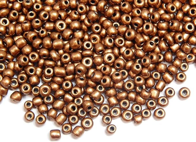 Perlin Glass Seed Beads 4mm 6/0 Round Mini Small Pony Spacer Beads 1100pcs for Jewelry Making Earrings Bracelets Pendants Waist DIY Handmade Metallic Color Kit (Matte Brown)