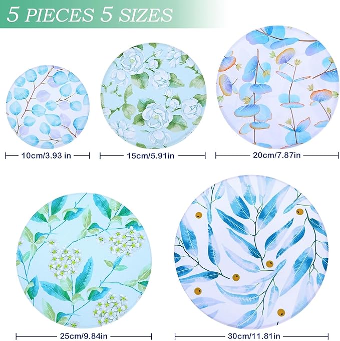 5 Pieces Bowl Covers Reusable, 5 Size Elastic Cloth Bowl Covers