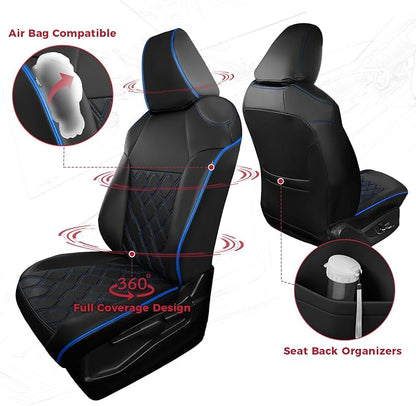 FREESOO for Toyota Corolla Seat Covers L LE XLE, LE Eco Sedan 2014 2015 2016 2017 2018 2019, Luxury Leather Seat Covers for Cars, Custom Fit Car Seat Covers, Waterproof Seat Cover, Black Blue Full Set