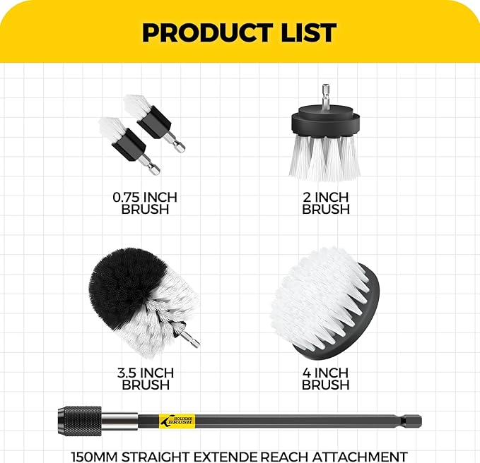 Holikme 6Pack Drill Brush Power Scrubber Cleaning Brush Extended Long