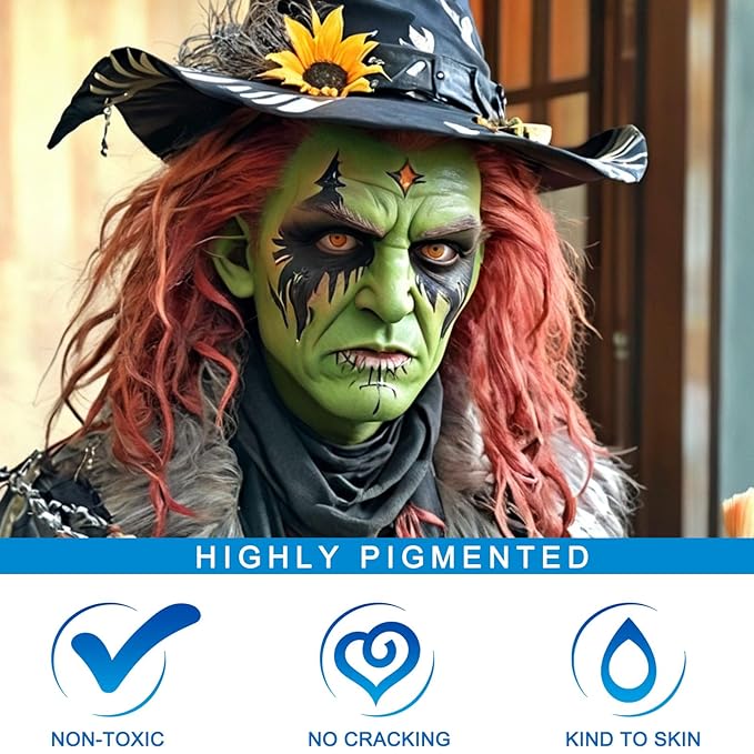 MEICOLY Lime Green Face Body Paint Stick,Elphaba Green Face Paint,Body Paint for Halloween SFX Cosplay Witch Makeup for Kids and Adults,Hunting Camo Paint,St Patricks Day Accessories
