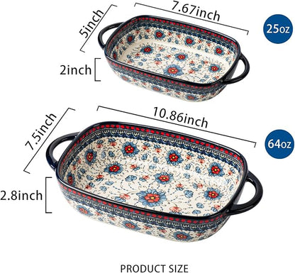 Baking Dish Ceramic Baking Pan Blue Casserole Dish Rectangular Baking Set 2pcs