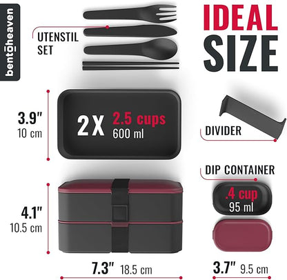 Bentoheaven Premium Bento Box Adult Lunch Box with Compartments for Women & Men, Set of Utensil & Chopsticks & Dip Container, Cute Japanese Kids Bento Lunch Box, Microwavable (Very Berry)