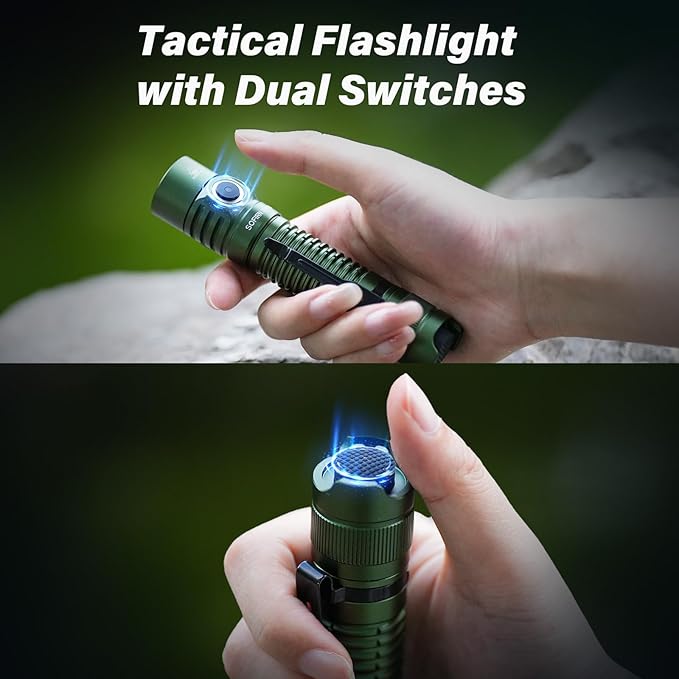 Sofirn SP31 V3.0 Pocket Flashlight Rechargeable, 1200 High Lumen Tactical Flashlight with Powerful LED, Dual Switches and Buck Constant Current Circuit for Home, Emergency, Heavy Duty (519A / Green)