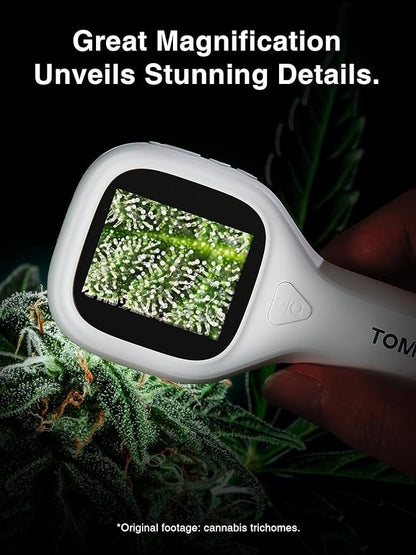 TOMLOV P10 Evo Handheld Close-Up Coin Microscope with 2" IPS Screen: 20X LED Lighted Trichome Magnifier for Adults, Portable Jewelers Loupe, STEM Kids Microscope, Windows/macOS Compatible, White