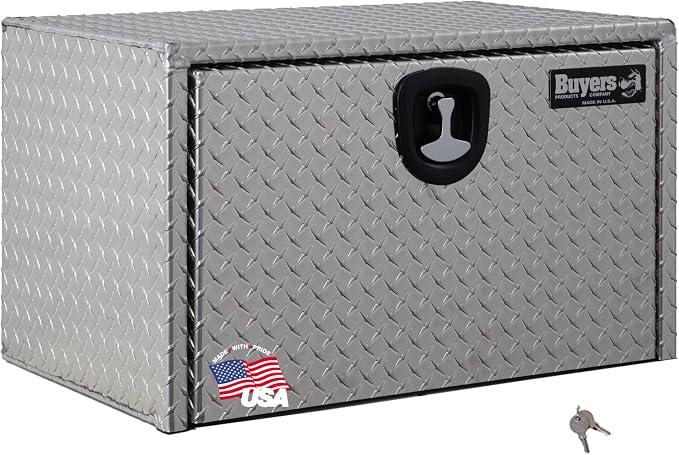 Buyers Products 1705103 Diamond Tread Aluminum Underbody Truck Tool Box, 18 x 18 x 30, Made in USA, .100 in. Thick, Corrosion-Resistant, Locking Compression Latch – Secure Storage for Work Trucks