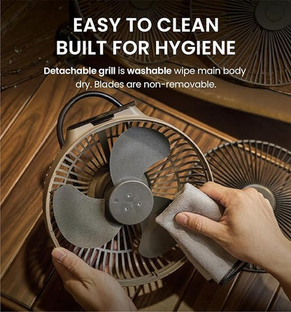 Claymore V1040 Black Rechargeable Portable Fan ??10,400mAh Power Bank Function Remote Control 4-Speed Quiet BLDC Air Circulator USB-C Charging 23 Hrs Runtime for Camping, Indoor, Outdoor