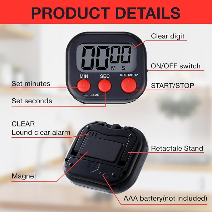 Leumoi 24 Pcs Digital Kitchen Timers Magnetic Back Timers Bulk Large Screen