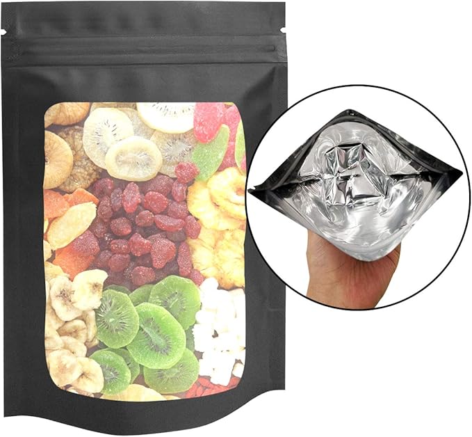 STUs 100 Pack Smell Proof Bags 4 x 6 Inch Resealable Stand-Up Mylar Bags with Clear Window Foil Pouch Bags Flat Bag Matte Black