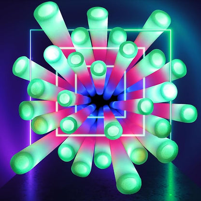 100 Pcs 18.5 inch Foam Glow Sticks Bulk, 4 Color LED Light Foam Sticks, Glow In The Dark Party Supplies, 3 Modes Colorful Flashing for Birthday Wedding Easter Halloween Christmas