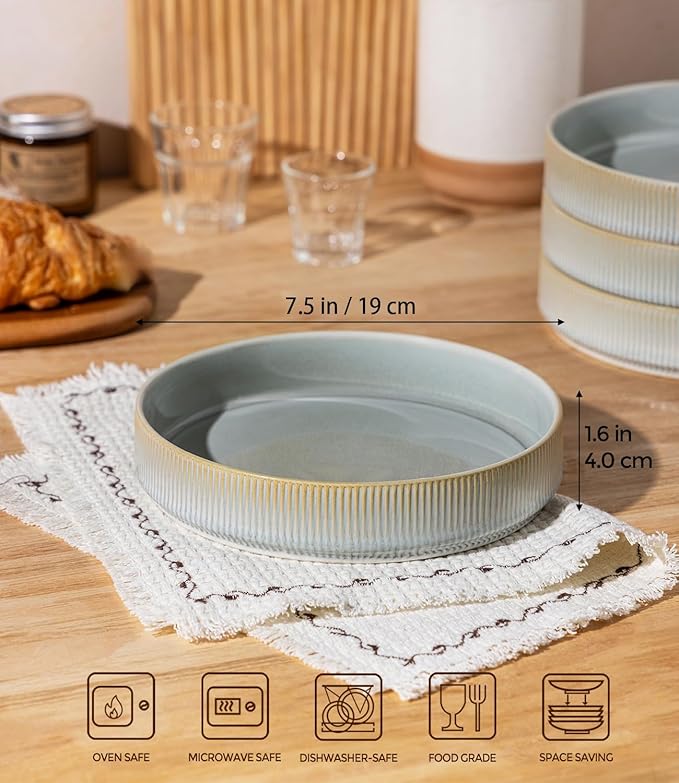 theterra 7.5'' Ceramic Pasta Bowls, Salad Bowls Set of 4, Stoneware Serving Bowls for Fruits, Noodle, Dinner, House-warming Wedding Present, Desert Sage