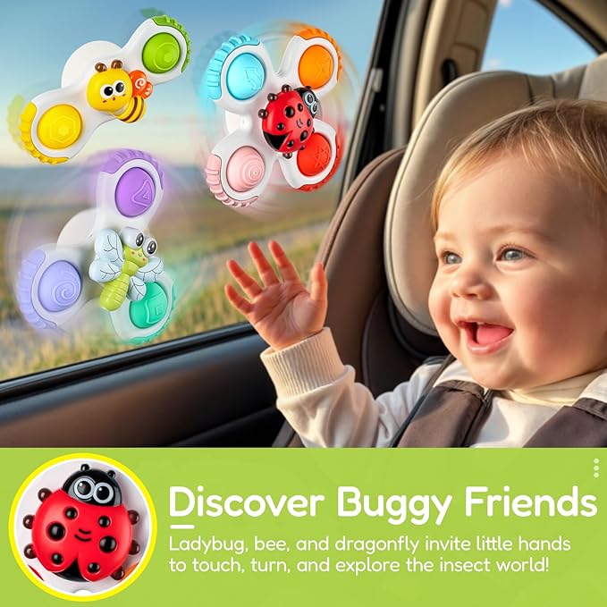 ALASOU 3PCS Pop Suction Cup Spinner Toys for 1 Year Old Boy Girl|Novelty Spinning Tops Toddler Toys Age 1-2|Sensory Baby Bath Toy for Toddlers 1-3|12 18 Months Boy Birthday Gift for Infant