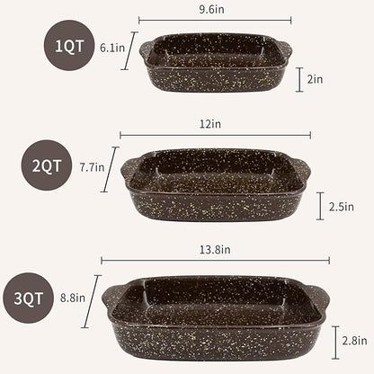 3-Pack Deep Rectangular Ceramic Baking Dishes, Heavy-Duty Oven-Safe Stoneware