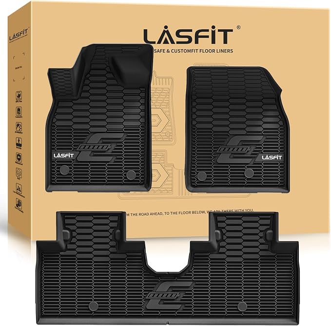 LASFIT Floor Mats for Ford Mustang Mach-E 2021-2025 2026 TPE All Weather Protector Car Liners, 1st & 2nd Row, 3pcs Black