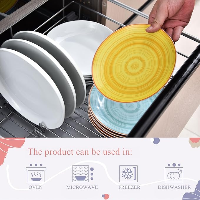 Miicol Ceramic Dessert Plates Set of 6, Colorful Appetizer Plates 8 Inch, Stackable Salad Dishes, Small Dinner Plates, Durable Dinnerware for Kitchen, Party, Wedding, Microwave and Dishwasher Safe