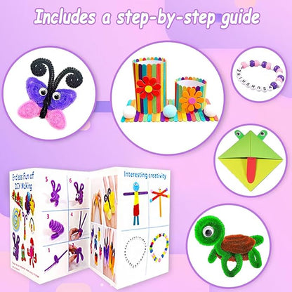 VLUSSO 3000Pcs DIY Arts and Crafts Supplies Kit for Kids - Kids Craft Kits Art Supplies Material Set with Pipe Cleaner All in 1 Crafts Activity Gifts Toys for Girls Boys Age 4-6, 6-8, 8-12 Years