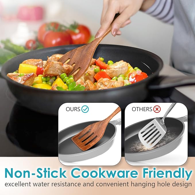 HOWHONG Wooden Spoons for Cooking, Premium Acacia Wood Kitchen Utensil Set