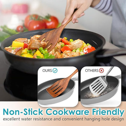 HOWHONG Wooden Spoons for Cooking, Premium Acacia Wood Kitchen Utensil Set