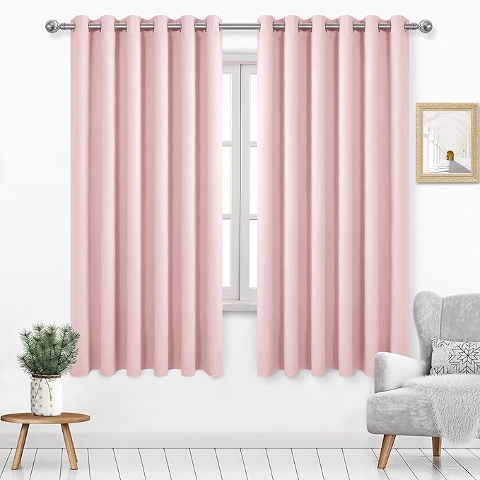 DWCN Blush Pink Blackout Curtains 63 Inch Length, Room Drakening Drapes