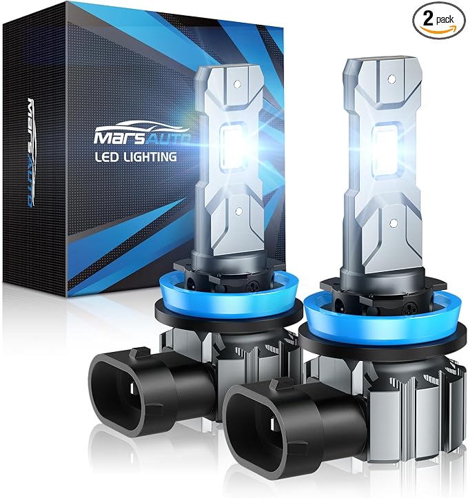 Marsauto H11 Bulb, 30000LM Brightness Output 6000K Cool White,H8 H9 H11 Fog Bulbs IP68 Waterproof 60000Hrs Lifespan, 3Mins Installation, 2 Pack