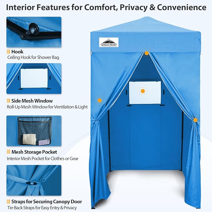 EAGLE PEAK Flex Ultra Compact 4x4 Pop-up Canopy, Sun Shelter, Changing Room, Portable Privacy Canopy Cabana for Pool, Fashion Photoshoots, or Camping, Light Blue