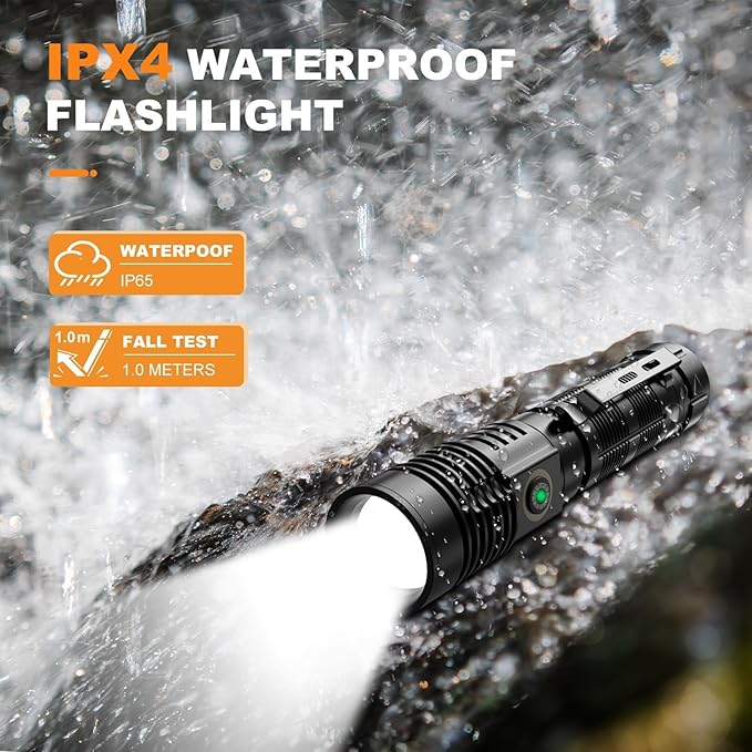 Small Tactical Flashlights High Lumens - 1500 Meters Long Beam Super Bright LED Magnetic Flashlight USB Rechargeable Zoomable 5Modes Long Beam Spotlight Flashlight for Hiking, Camping, 1pcs