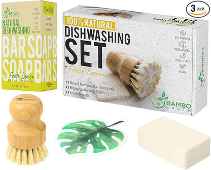 Natural Non-Toxic Dish Washing Soap - Dyes And Fragrance Free - Vegan Cruelty-Free Eco-Friendly And Zero Waste Dishwashing Handmade Solid Bar Soaps Detergent & Biodegradable (Lemon Bundle)